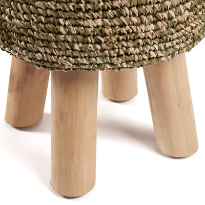 Bazar Bizar The Raffia Tressed Hocker – Jungle Grün – Raffia und Teakholz