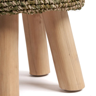 Bazar Bizar The Raffia Tressed Hocker – Jungle Grün – Raffia und Teakholz