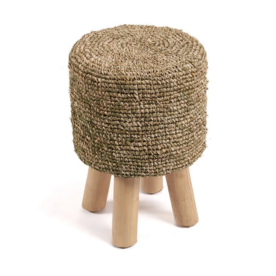 Bazar Bizar The Raffia Tressed Hocker – Jungle Grün – Raffia und Teakholz