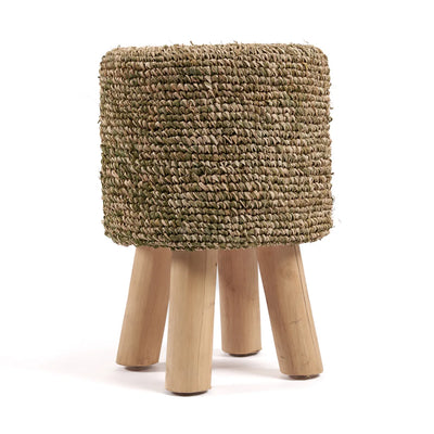 Bazar Bizar The Raffia Tressed Hocker – Jungle Grün – Raffia und Teakholz