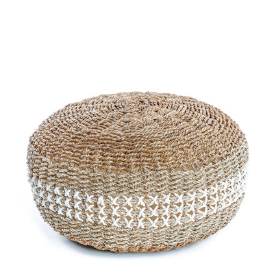 Bazar Bizar Macrame Pouf – Seegras – Natur/Weiß