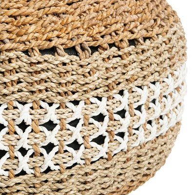 Bazar Bizar Macrame Pouf – Seegras – Natur/Weiß
