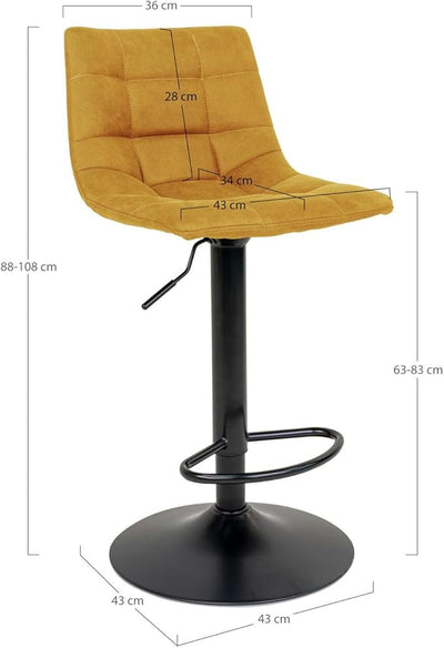 House Nordic Middelfart Barhocker – Mikrofaser Senfgelb (2er Set)